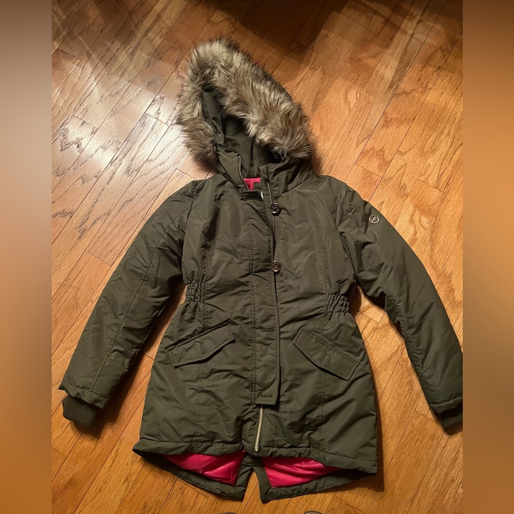 Michael Kors Olive Ski Jacket with Faux Fur Hood